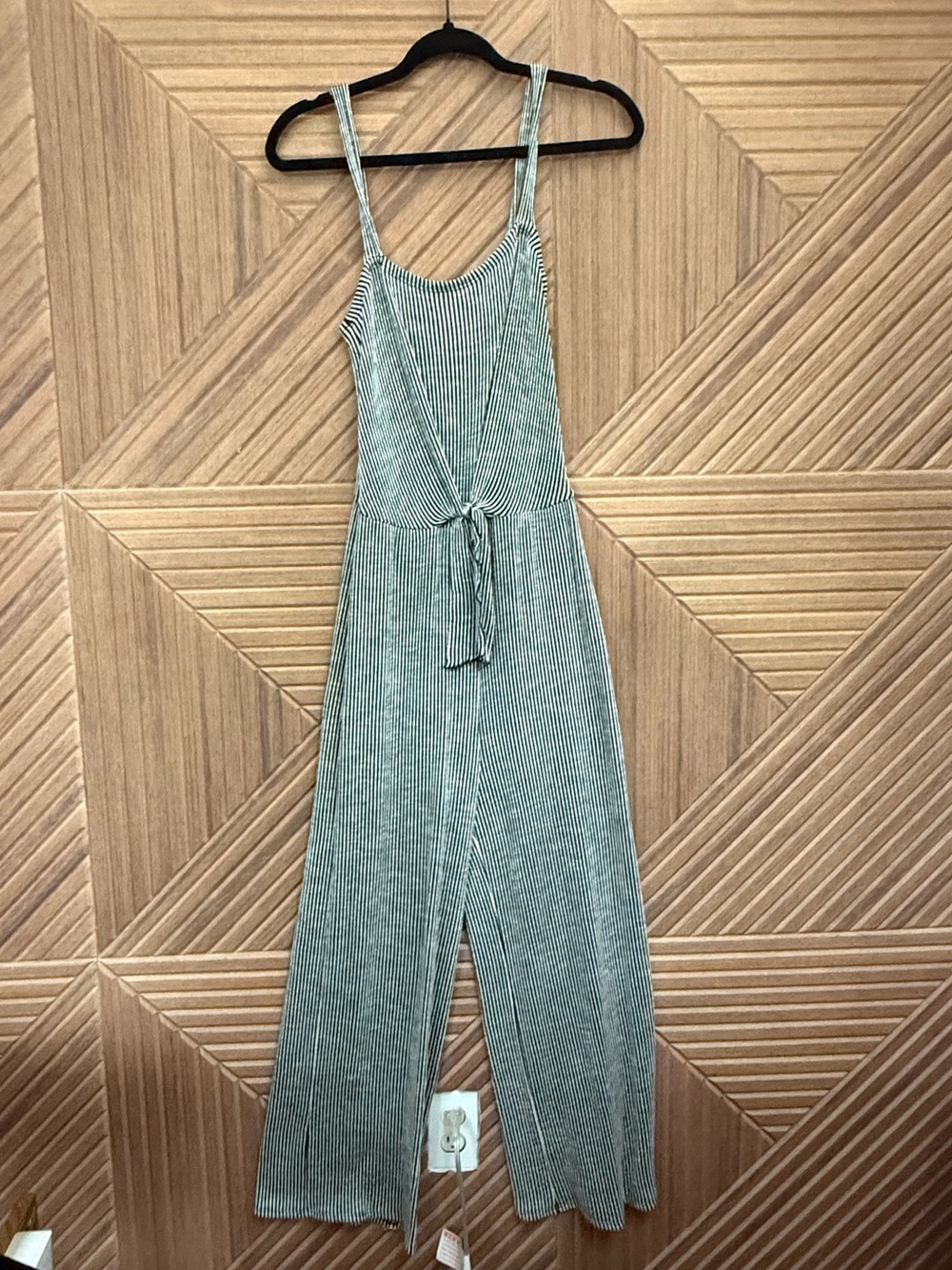 Caution To The Wind Sage Green Striped Wide-Leg Jumpsuit